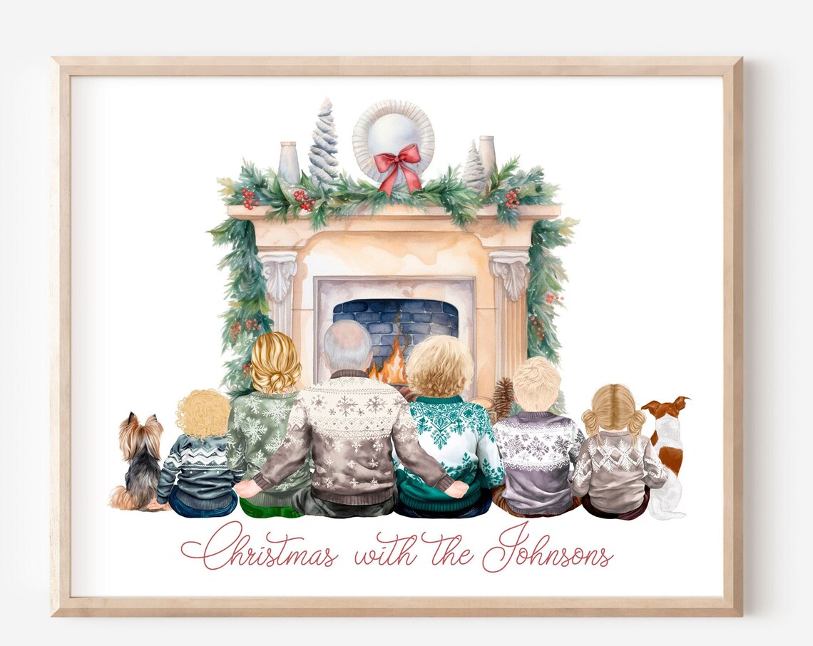 Christmas with the Johnsons Custom Family Fireplace Keepsake Print