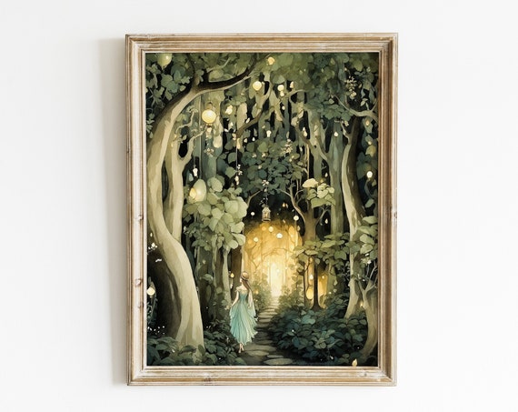 Princess Walking In A Magical Forest Illustration For Nursery