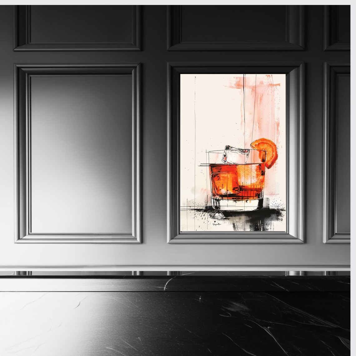 Elegant Negroni Cocktail with Orange Slice Modern Sketch Poster