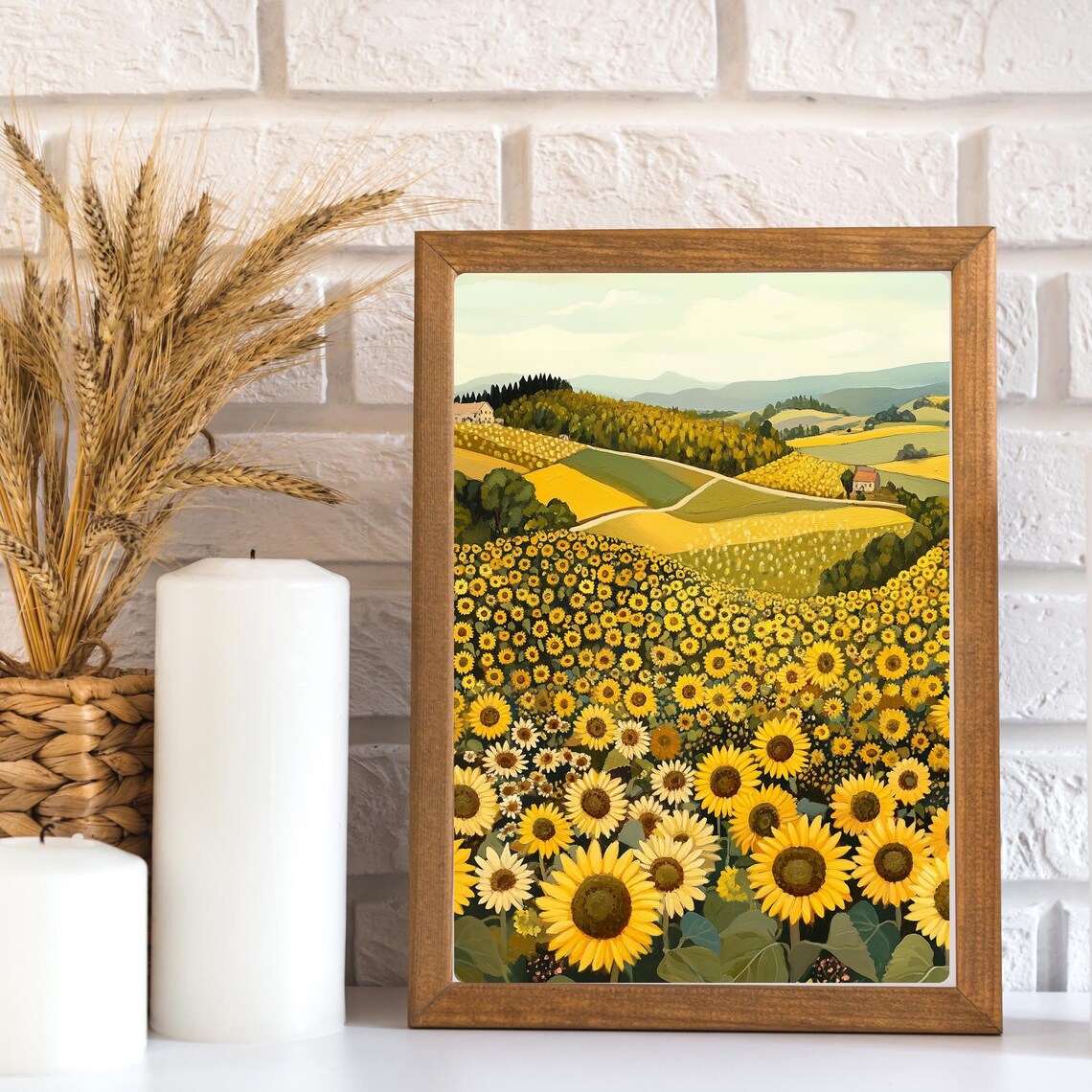 Tuscan Sunflower Field Rolling Countryside Farm Landscape Poster - Image 3