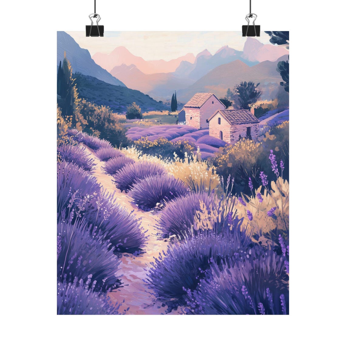 Provence Lavender Fields Sunset Stone Cottages Purple Travel Poster - Image 4