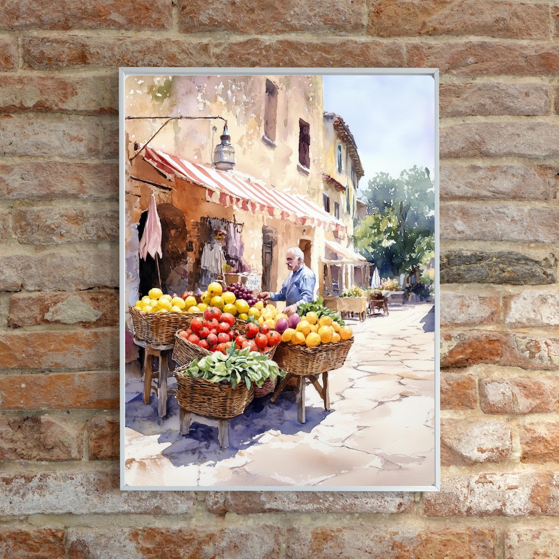 Italian Street Fruit Market Fresh Produce Baskets Watercolor Poster - Image 6