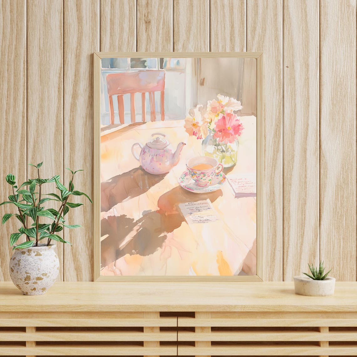 Delicate Floral Teapot and Teacup Set in Soft Morning Light Poster - Image 4