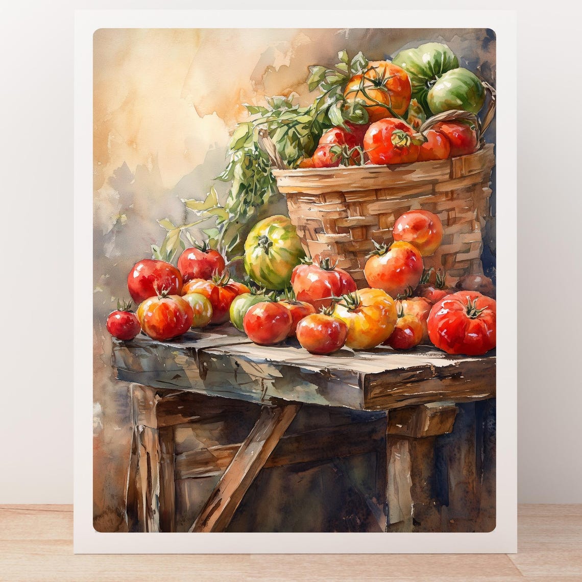 Heirloom Tomato Harvest Basket Rustic Table Watercolor Poster - Image 6
