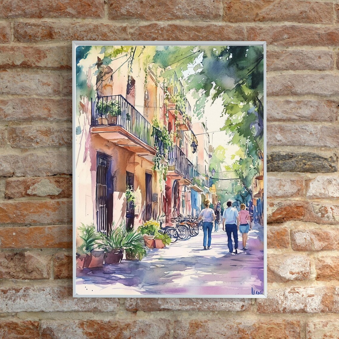 Roma Norte Mexico City Street Balconies Bicycles Watercolor Poster - Image 6
