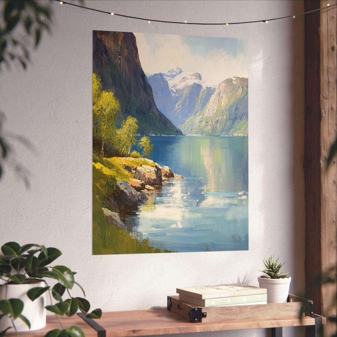 Norwegian Fjord Gouache Painting Scenic Nordic Landscape Art Fjord Wall Decor Serene Mountain Scene Nordic Nature Print - Image 4