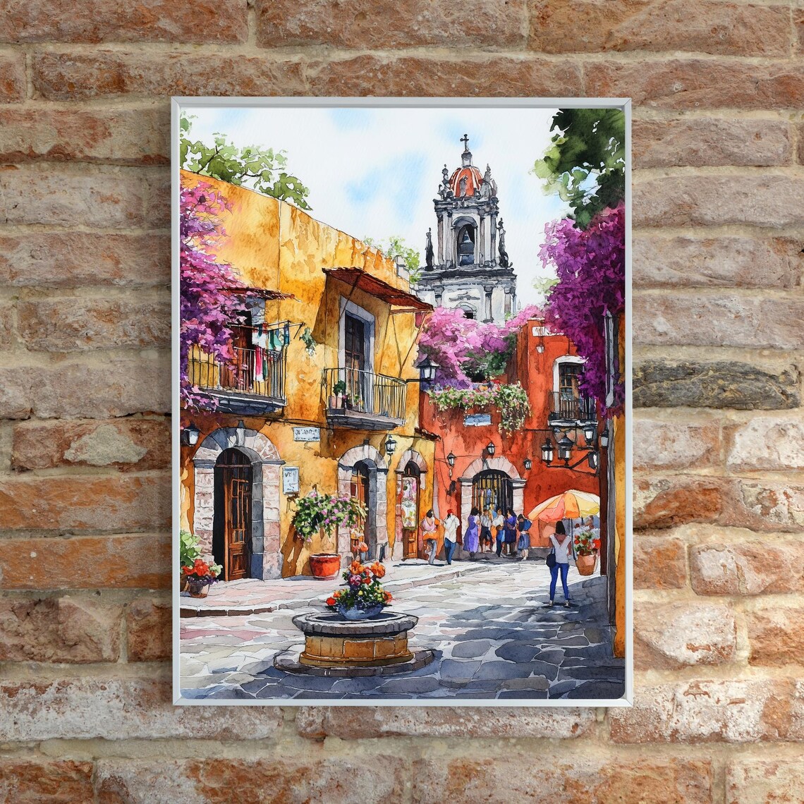 Colorful Coyoacan Plaza with Church Tower and Flower Fountain Poster - Image 6