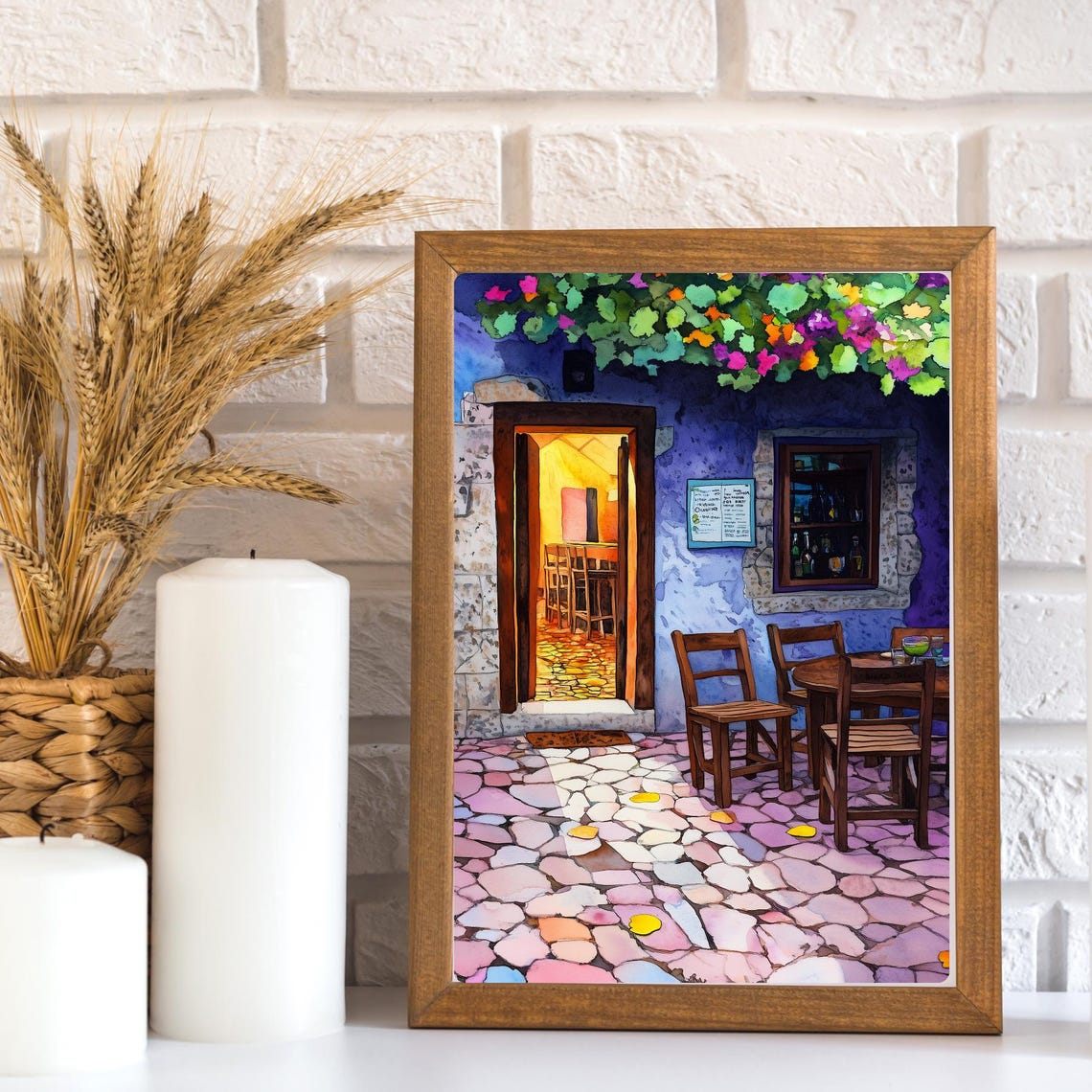 Cobblestone Bistro Patio Nighttime Cafe Terrace Scene Painting Poster - Image 3