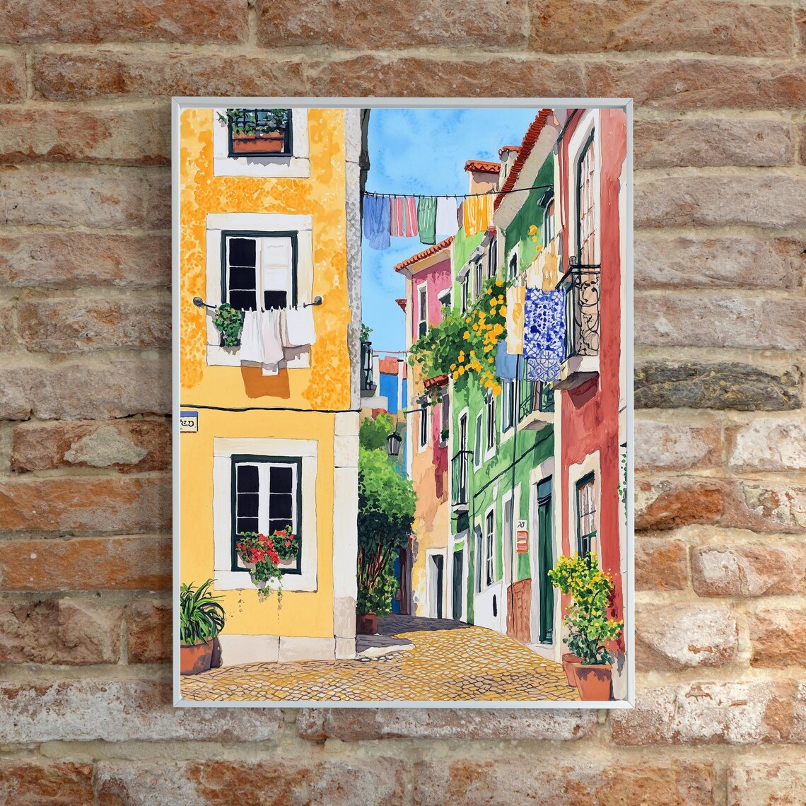 Alfama Lisbon Cobblestone Street with Hanging Laundry Lines Poster - Image 6