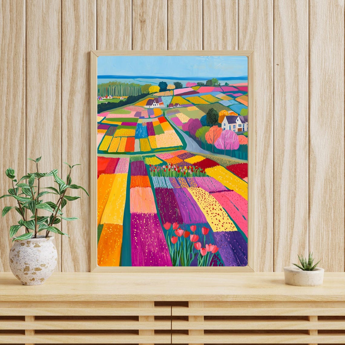 Dutch Tulip Fields in Bloom with Colorful Flower Strips Poster - Image 4
