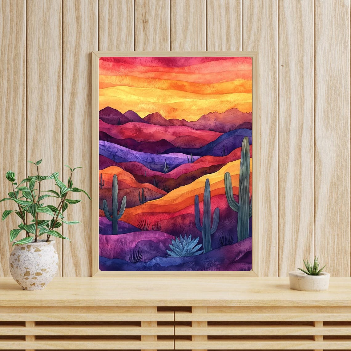 Desert Sunset Saguaro Cactus Purple Mountains Landscape Poster - Image 3