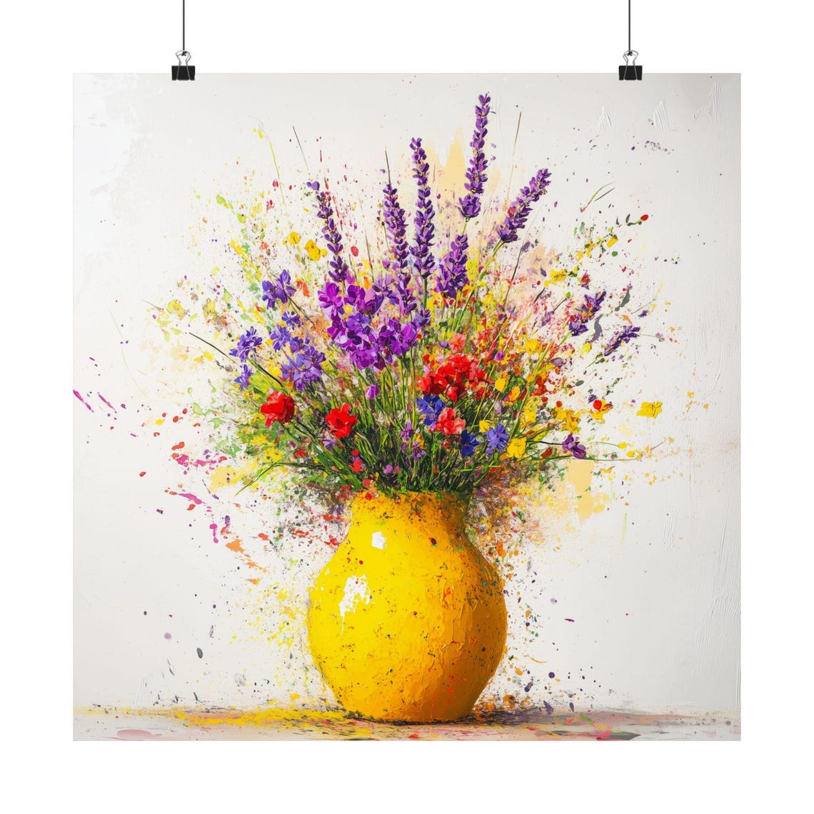 Yellow Vase with Wildflowers Abstract Splatter Painting Poster - Image 6