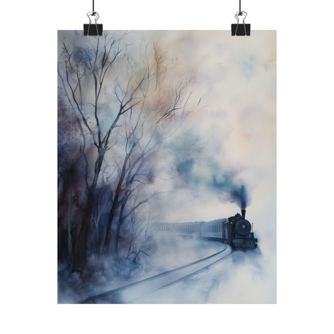 Ghost Train Art Print Misty Forest Painting Atmospheric Railroad Decor Ethereal Train Landscape Moody Wall Art Train Enthusiast