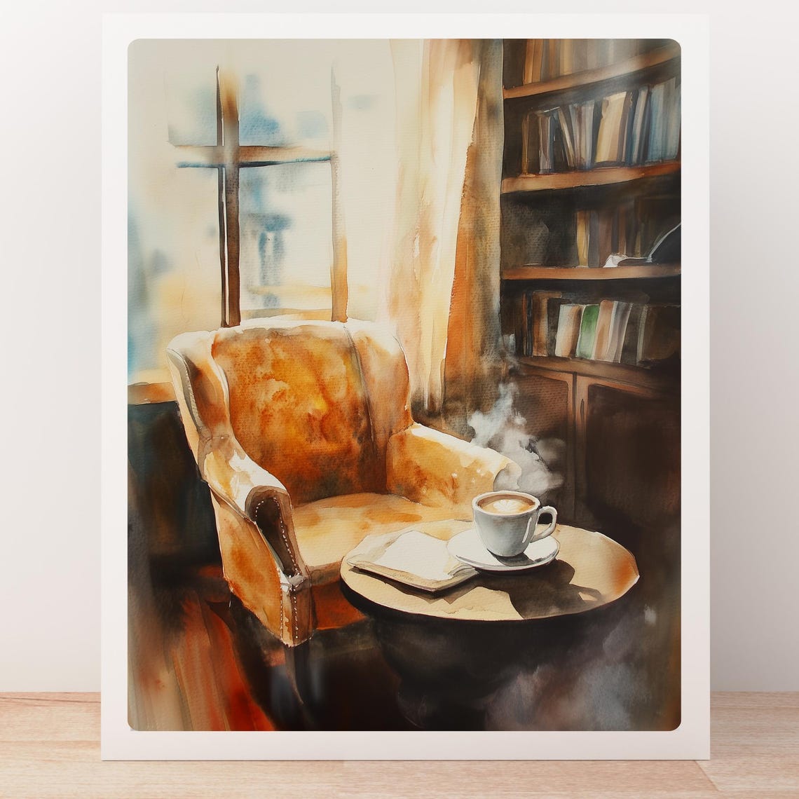 Cozy Coffee Shop Armchair Coffee Cup Reading Corner Window Poster - Image 5