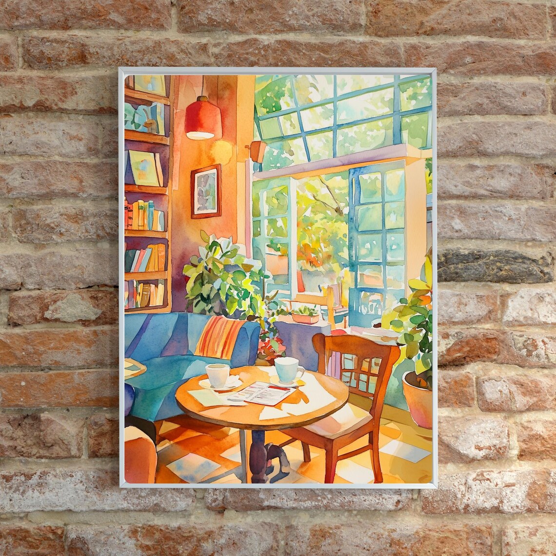 Sunlit Coffee Shop Watercolor Art Print, Cozy Cafe - Image 6