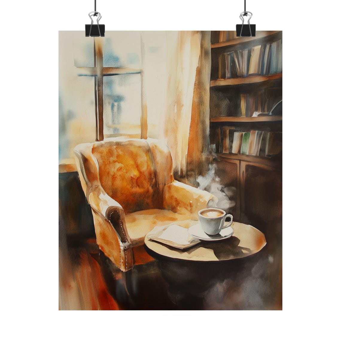 Cozy Coffee Shop Armchair Coffee Cup Reading Corner Window Poster