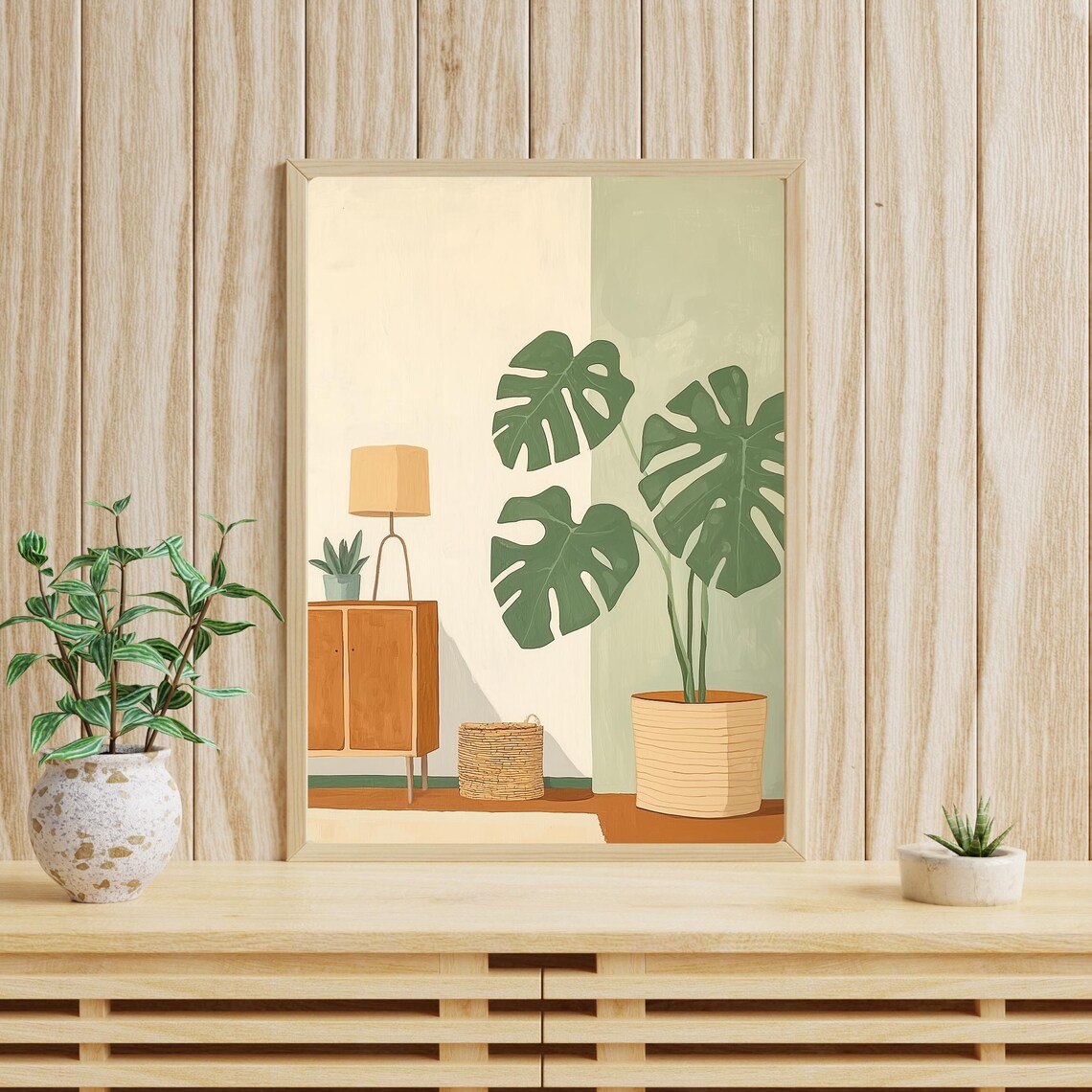 Minimalist Monstera Plant in a Scandinavian Living Room Print - Image 4