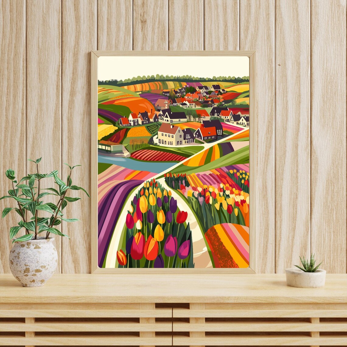 Dutch Tulip Fields Colorful Countryside Village Landscape Poster - Image 4