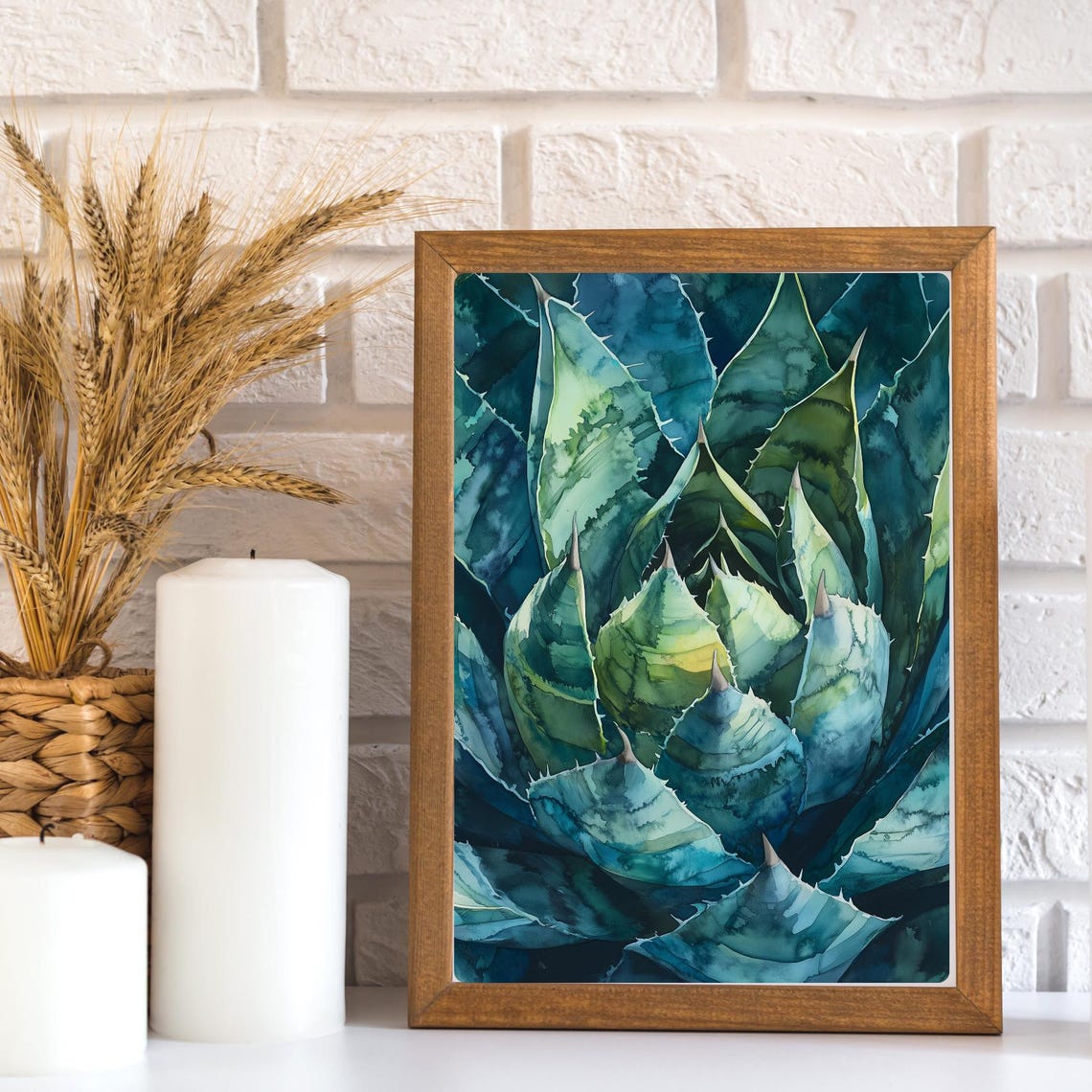 Agave Heart Close Up Blue Green Watercolor Succulent Art Print - Image 2