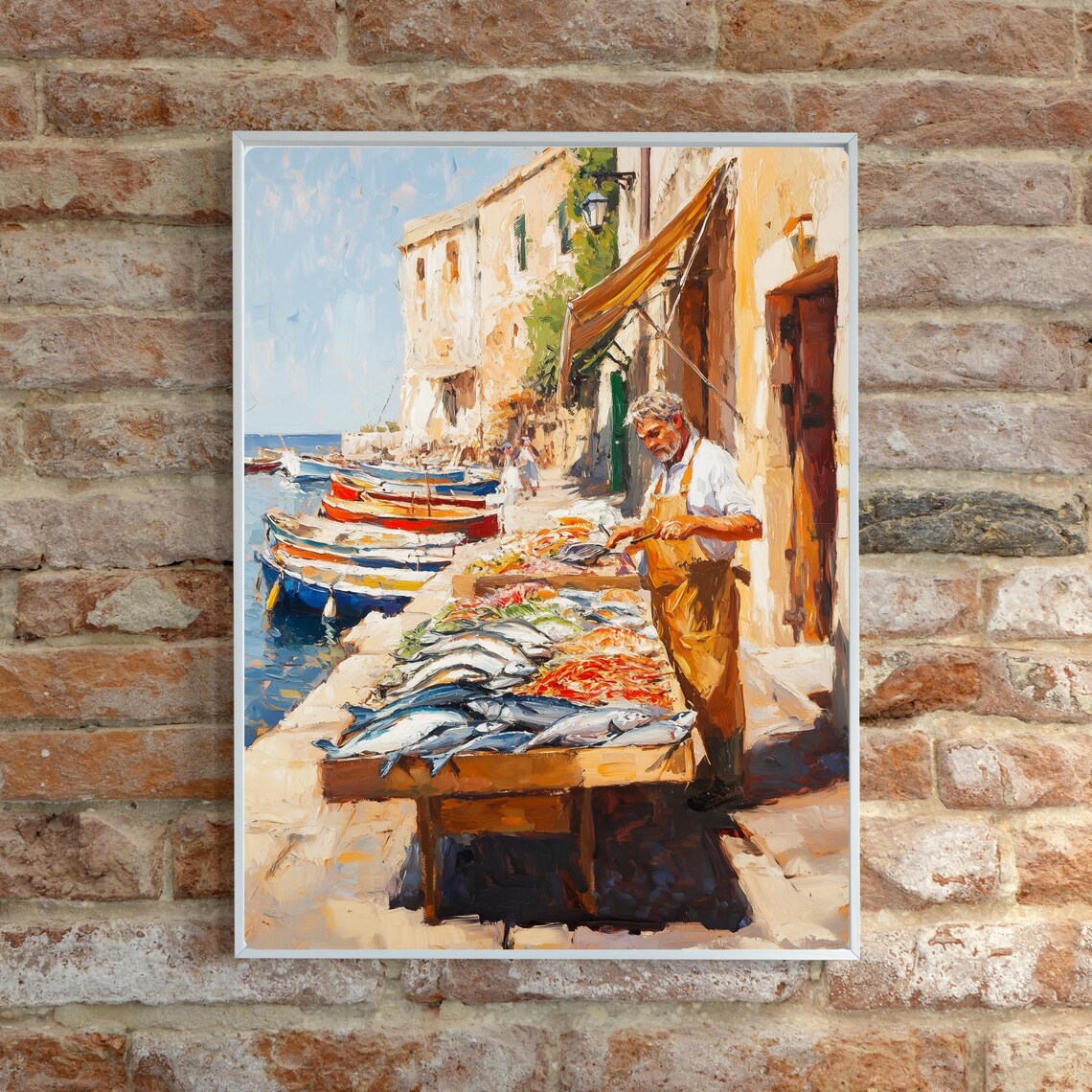 Sicilian Fish Market Fresh Catch by the Sea Oil Painting Poster - Image 6