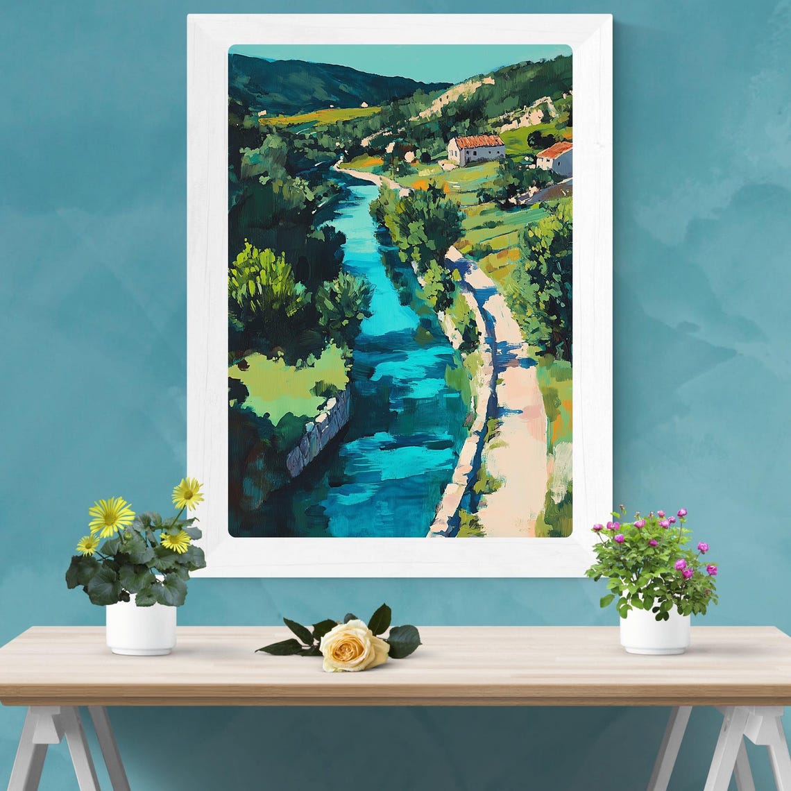 Cetina River Croatia Valley Turquoise Water Blue Gouache Poster - Image 3