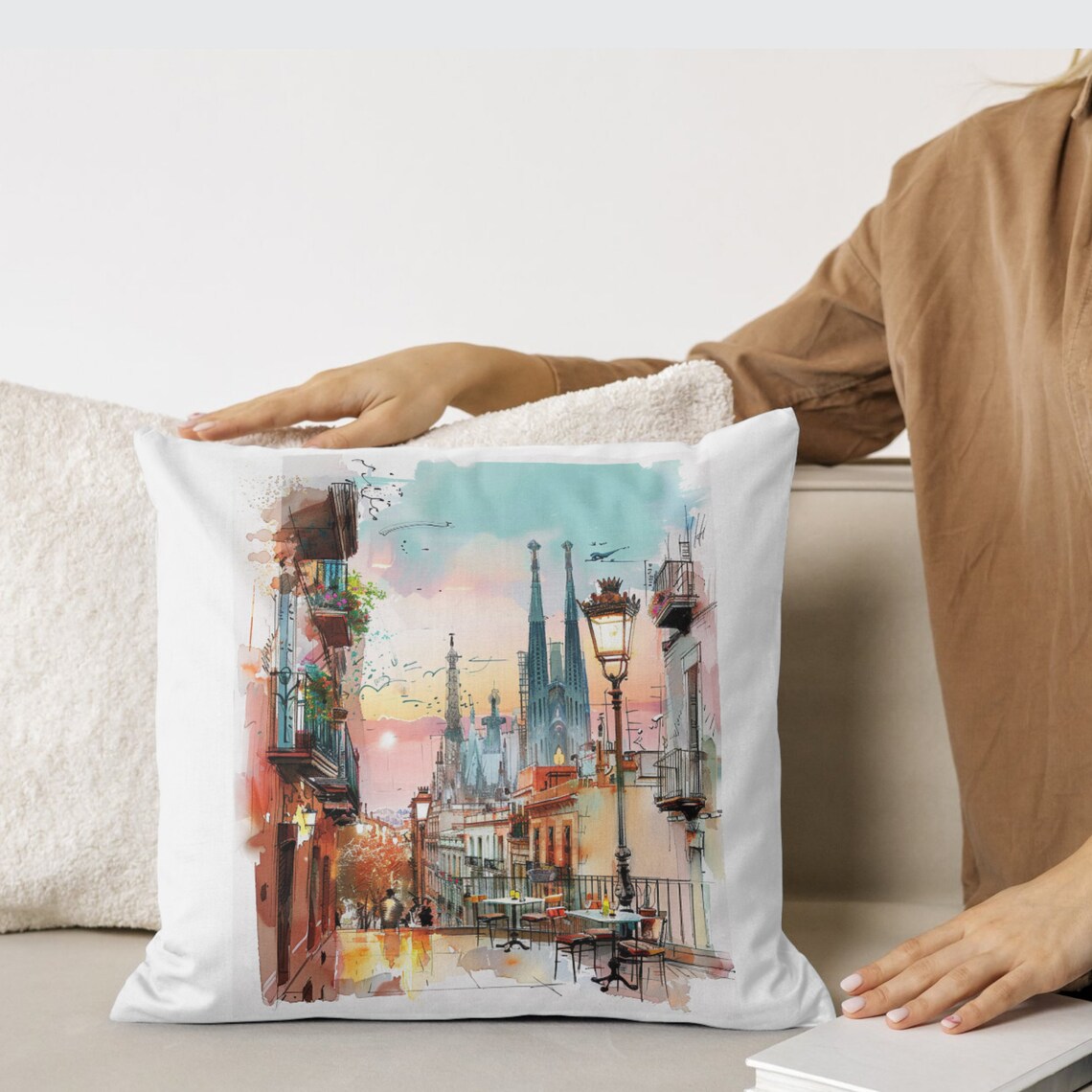 Barcelona Twilight Sagrada Familia Watercolor Street Scene Poster - Image 4