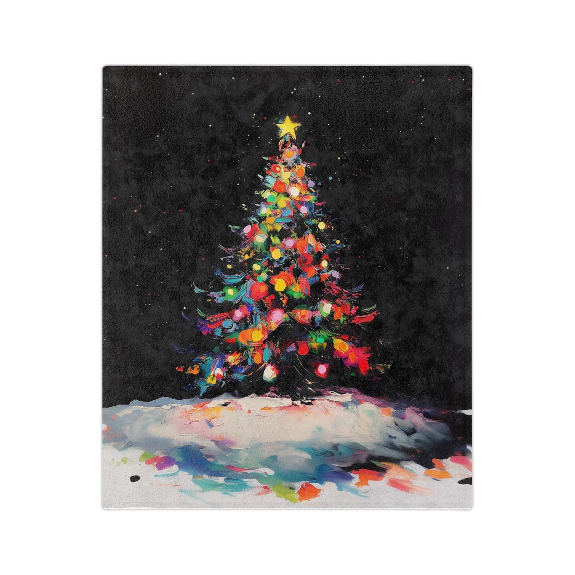Midnight Christmas Tree with Bright Ornaments Night Art Print - Image 4