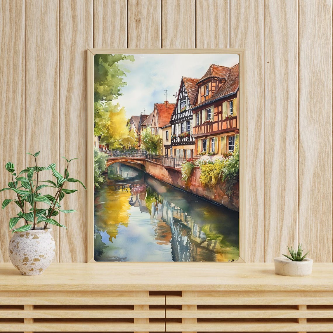 Colmar France Canal Half Timbered Houses Bridge Watercolor Poster - Image 4
