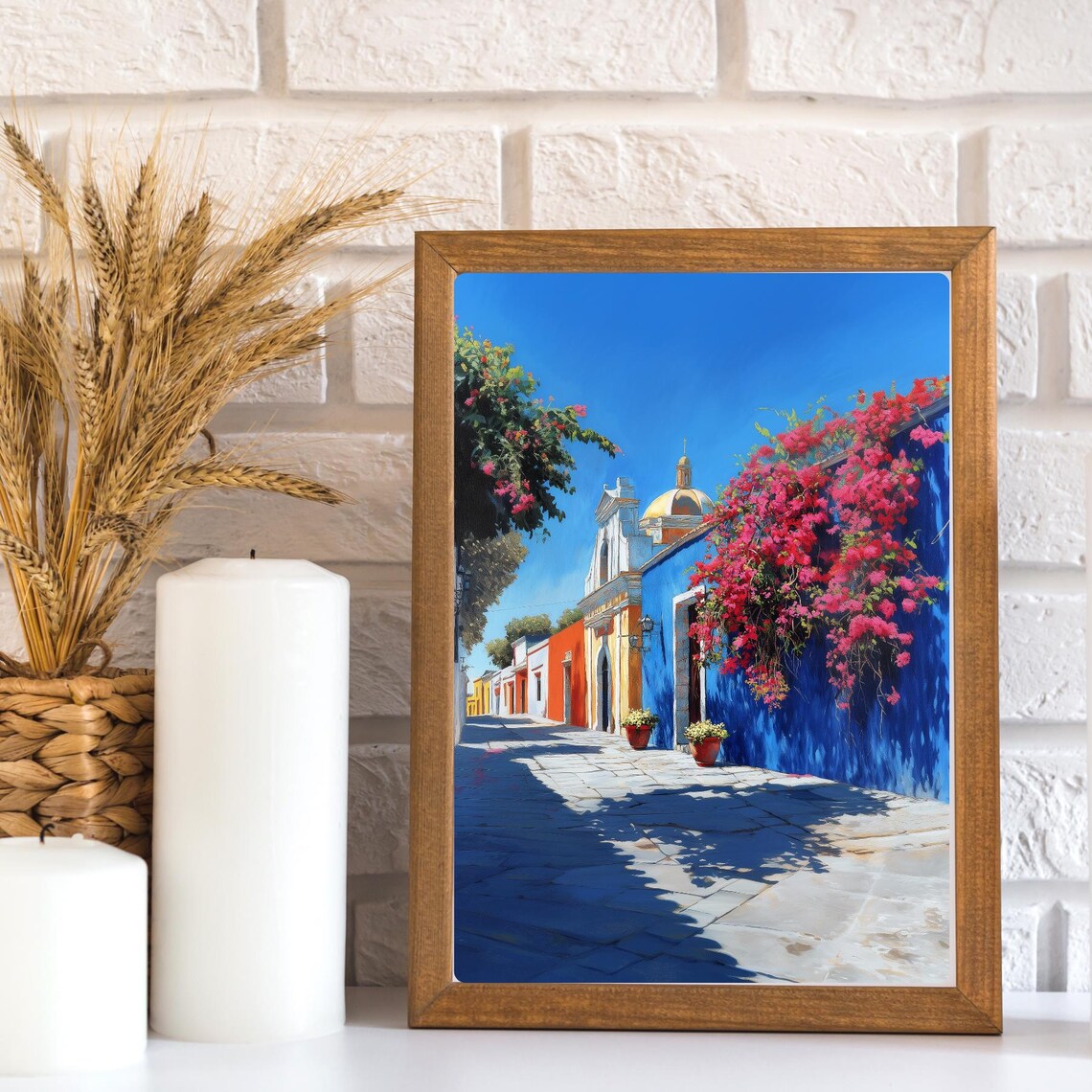 Antigua Guatemala Colonial Street Bougainvillea Church Painting Poster - Image 3