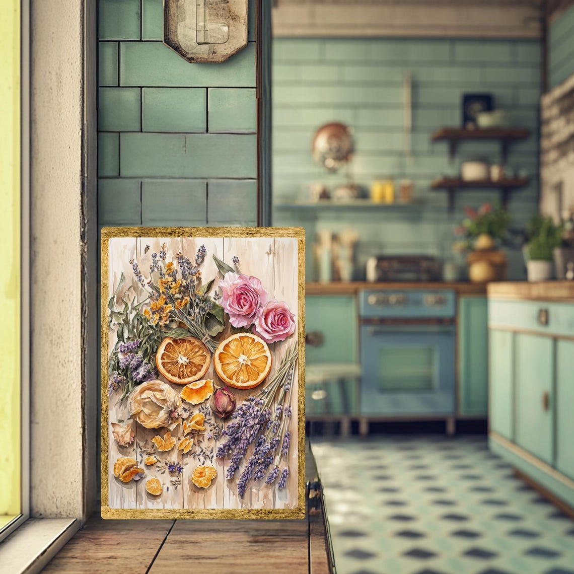 Dried Oranges and Lavender Botanical Flat Lay Still Life Poster - Image 2