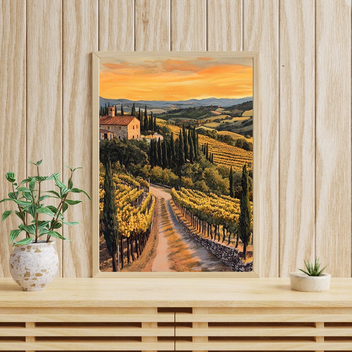 Tuscan Vineyard at Sunset with Cypress Trees and Farmhouse Poster - Image 4