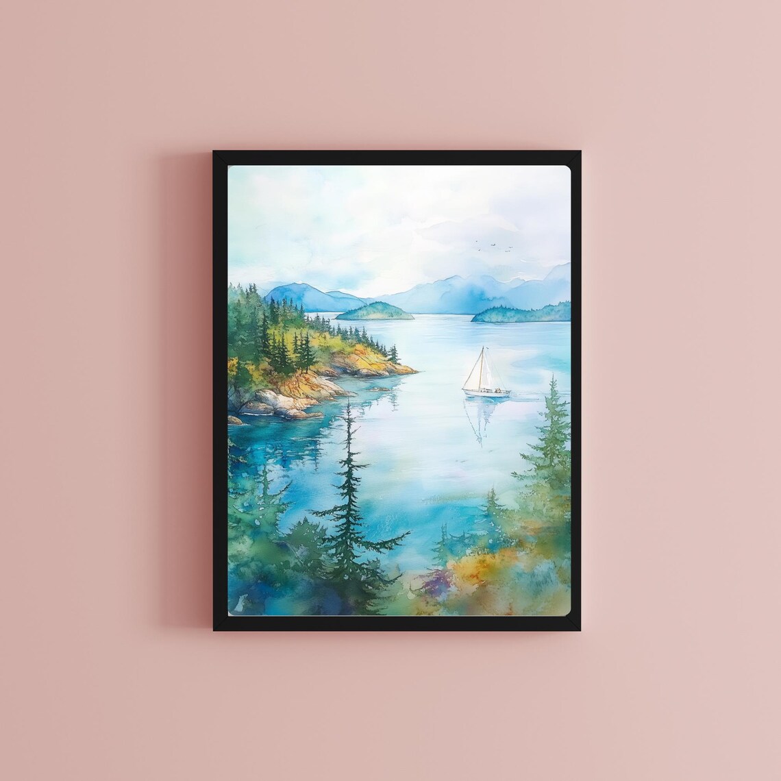 San Juan Islands Watercolor Travel Poster, Washington State - Image 2