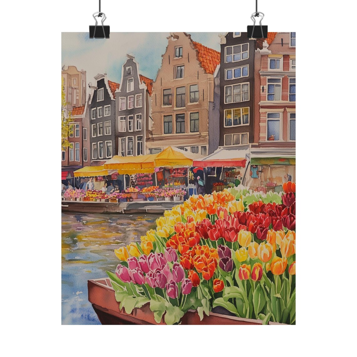 Amsterdam Floating Flower Market with a Tulip-Filled Barge Poster