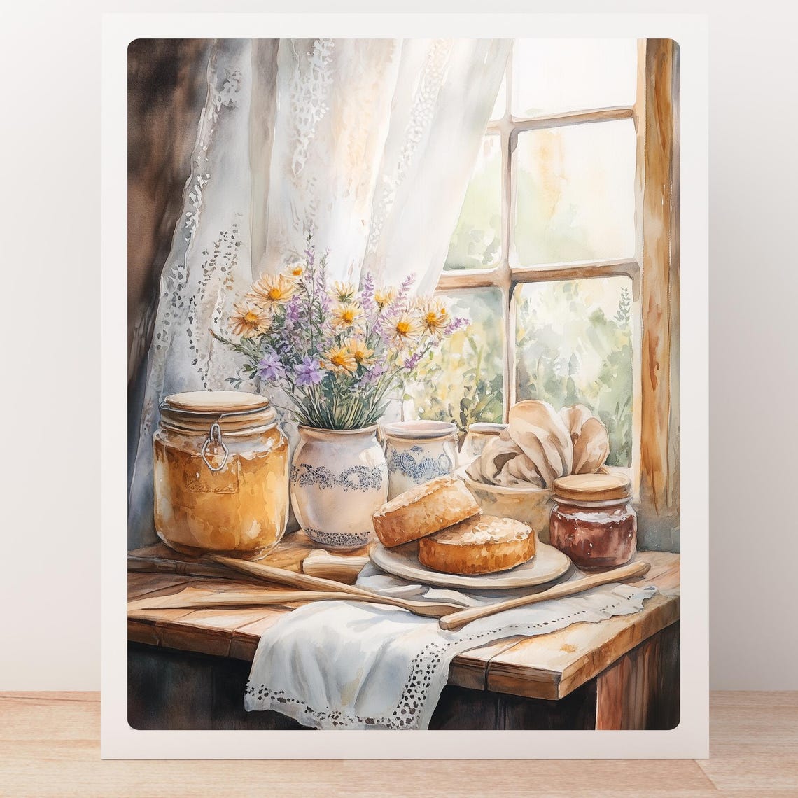 Country Kitchen Still Life with Bread and Jam by a Window Poster - Image 2