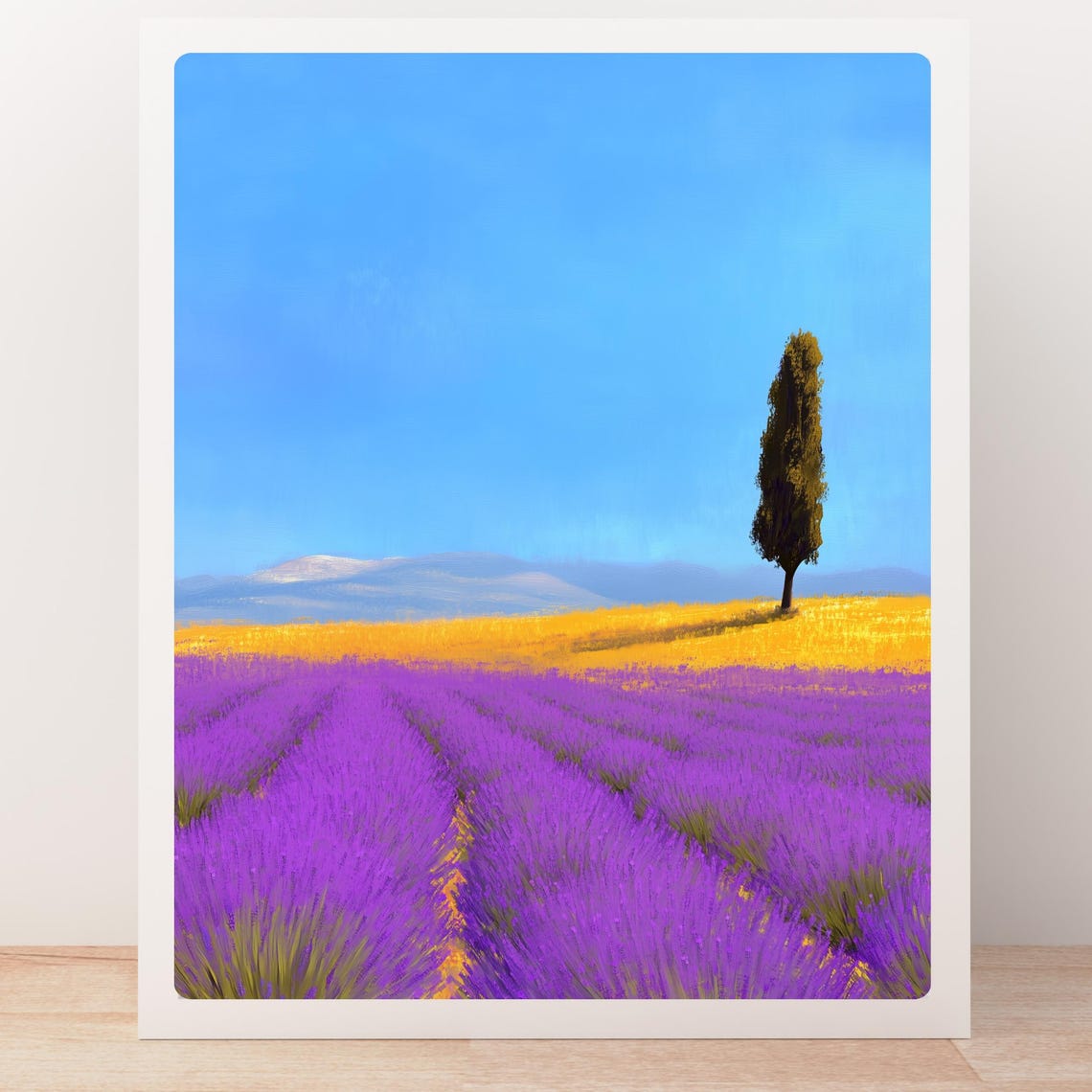 Provence Lavender Field with a Single Cypress Tree at Dusk Print - Image 5