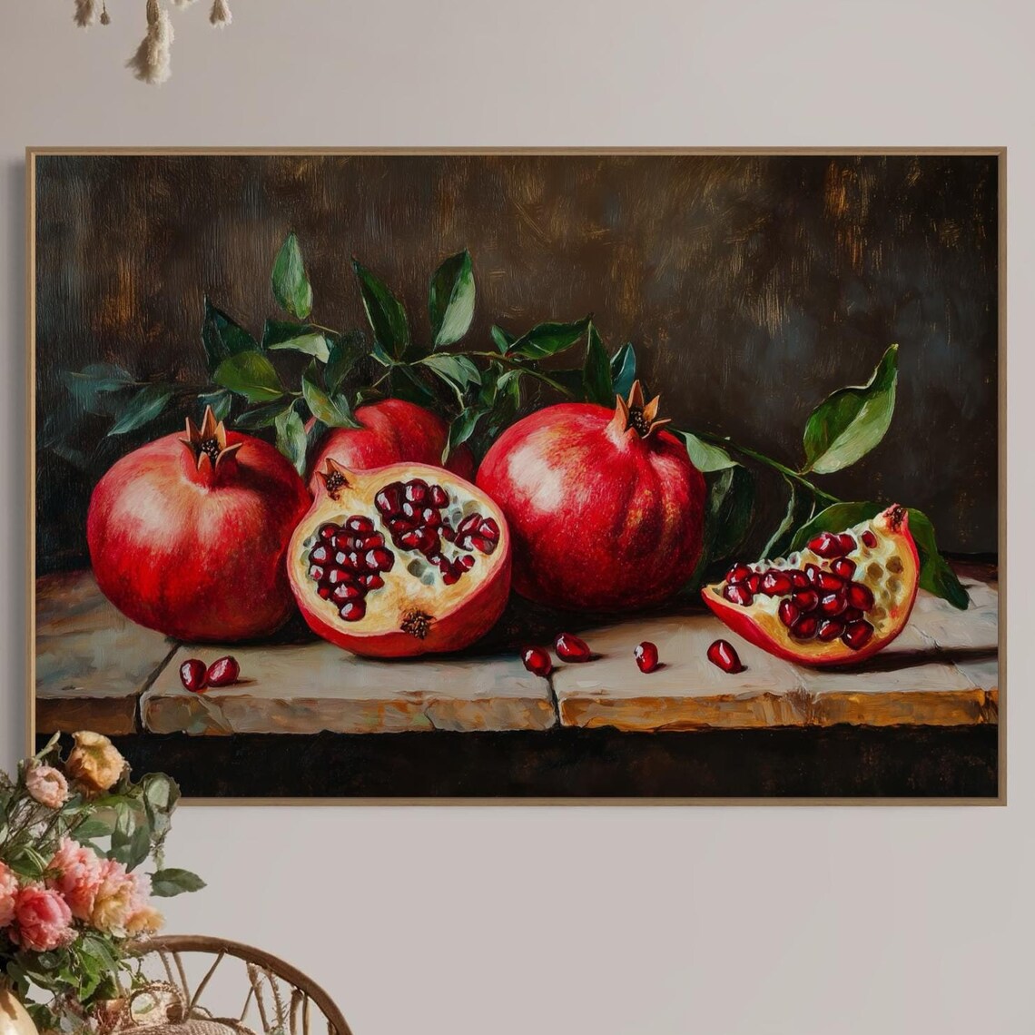 Rustic Pomegranate Art Print, Farmhouse Kitchen Decor