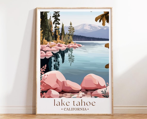 Lake Tahoe Mountain Poster, West Coast Scenic Art Print