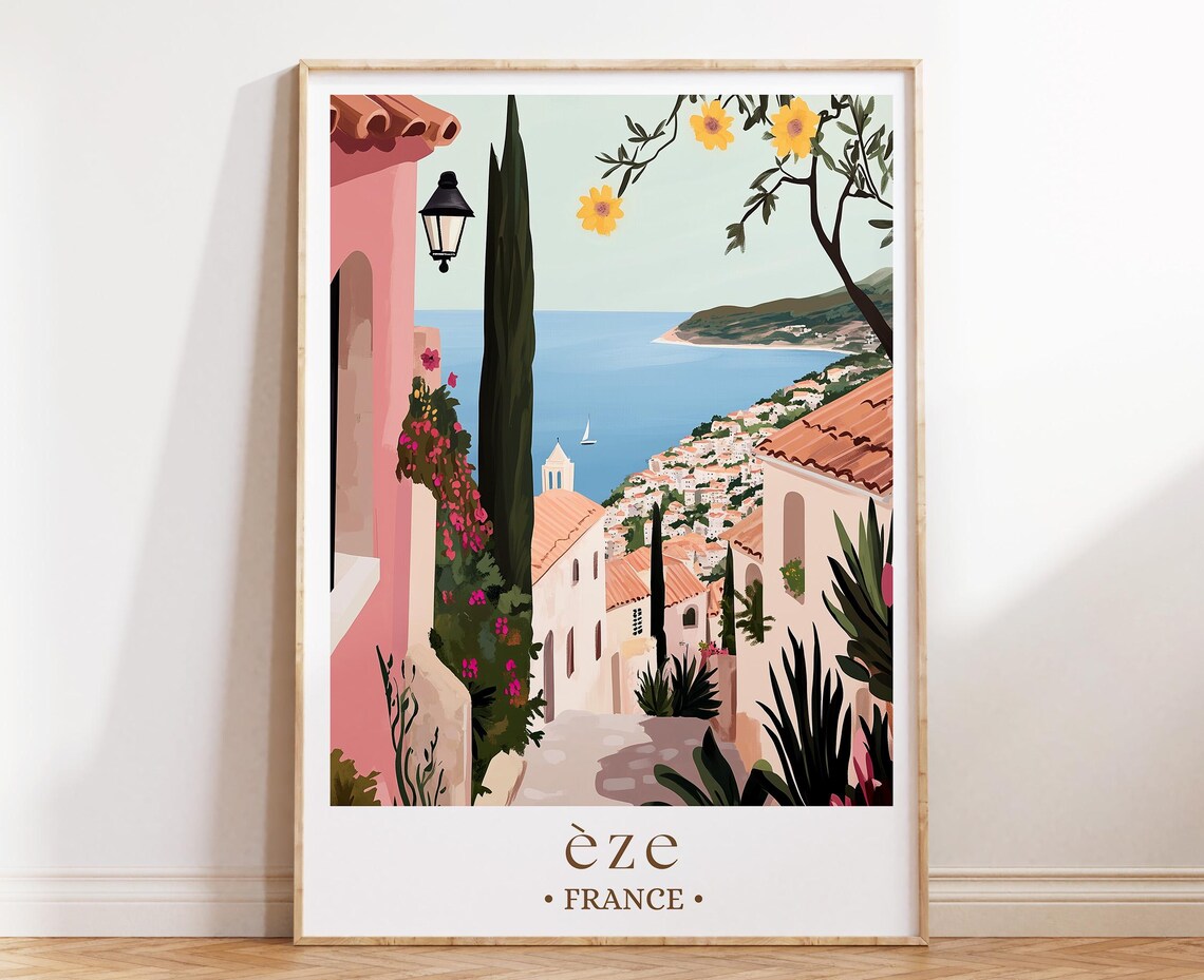 Eze France Riviera Hillside Village Coast Cypress View Poster