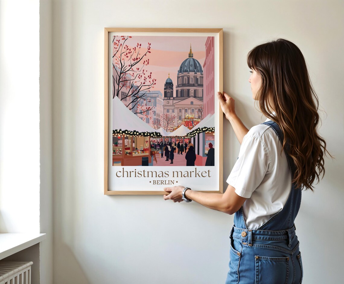 Berlin Christmas Market Travel Poster, Holiday Scene - Image 2