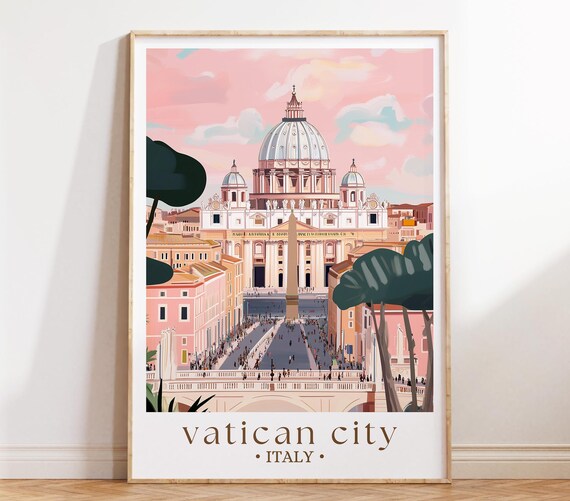 Vatican City St Peters Basilica Sunset View Pink Sky Travel Poster