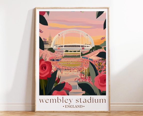 Wembley Stadium Poster England London Arch Crowd Sunset Rose Art