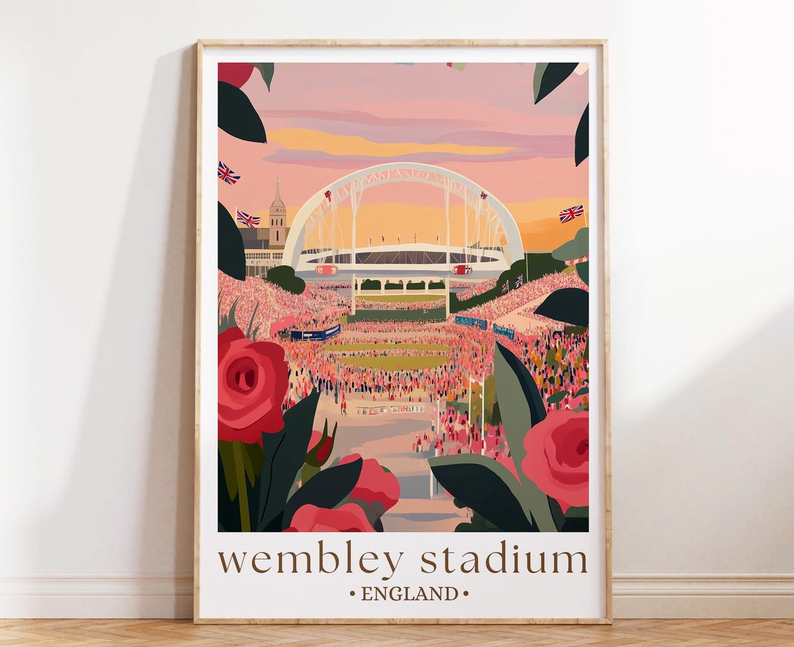 Wembley Stadium Poster England London Arch Crowd Sunset Rose Art