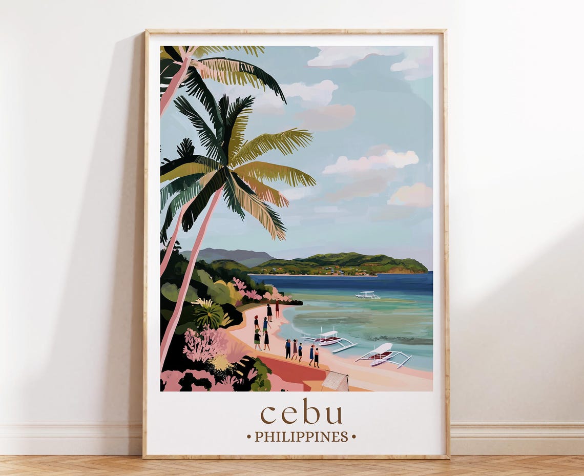 Cebu Philippines Tropical Beach Palms Boats Island Paradise Poster