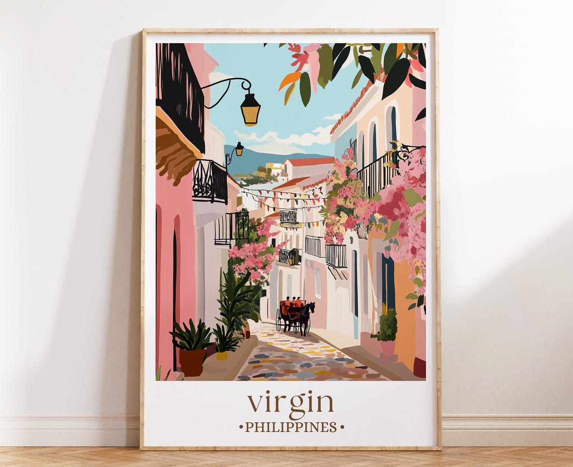 Virgin Philippines Colonial Cobblestone Street Carriage Travel Poster