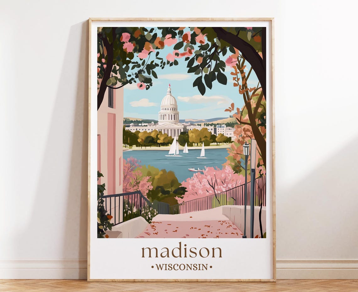 Madison Wisconsin Travel Poster, Capitol City Art Print