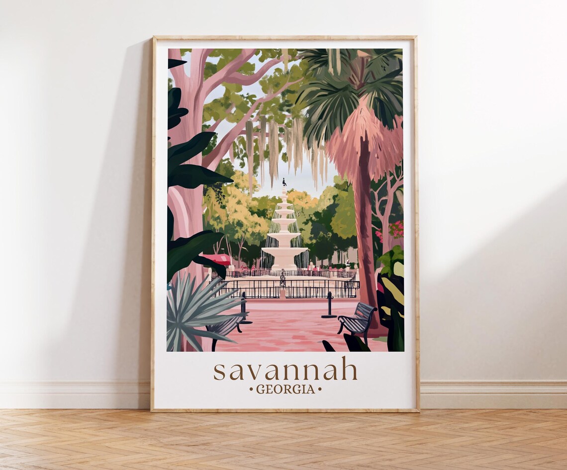 Savannah Georgia Travel Poster, Forsyth Fountain