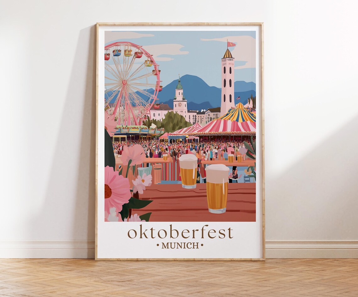 Oktoberfest Travel Poster, German City Art Print