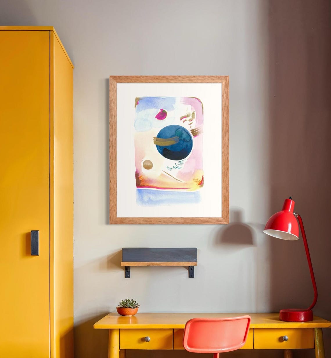 Abstract Celestial Watercolor Planet Gold Ring Pastel Galaxy Wall Decor Poster