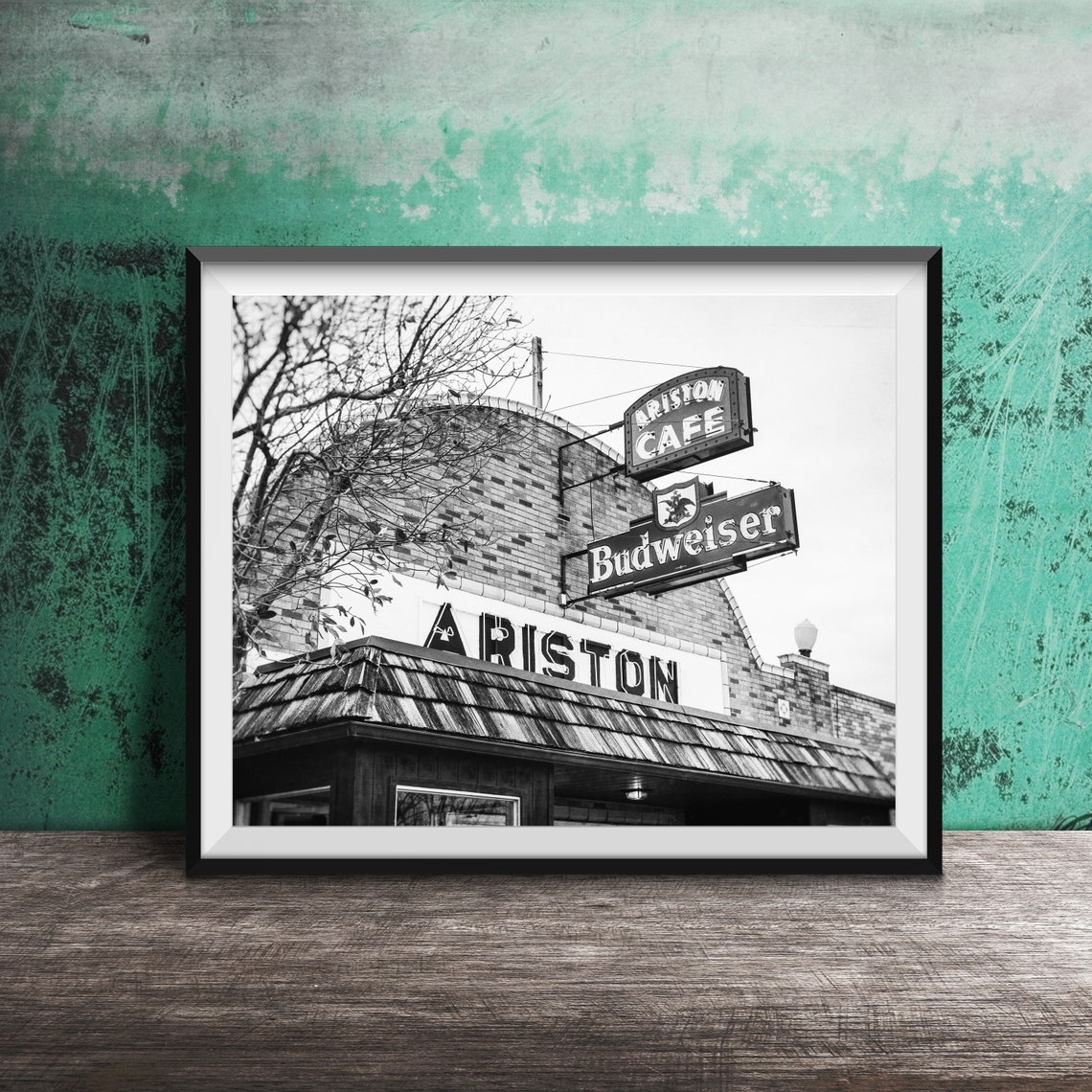 Ariston Cafe Budweiser Neon Sign Vintage Brick Corner Poster - Image 2