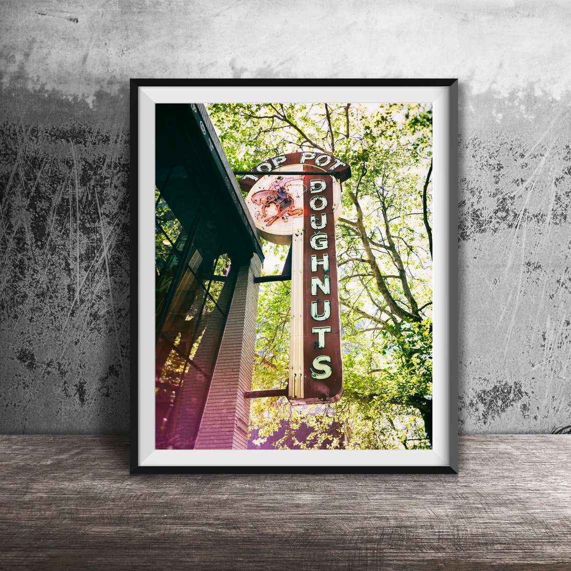 Top Pot Doughnuts Tall Vertical Vintage Neon Sign Photography Poster